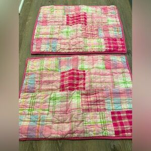 SOLD- 2 POTTERY BARN Kids Pink Madras Patchwork Plaid Quilted Pillow Shams